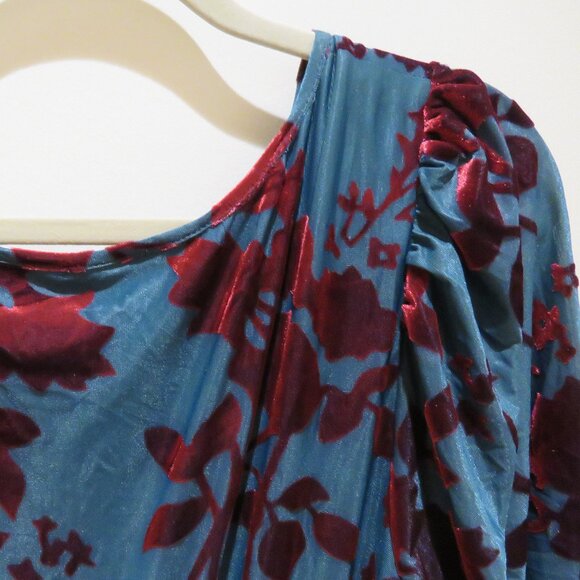 ESHAKTI WAYWARD FANCIES Floral Velvet Burnout Smocked Waist Tiered Dress Evening - Picture 13 of 15